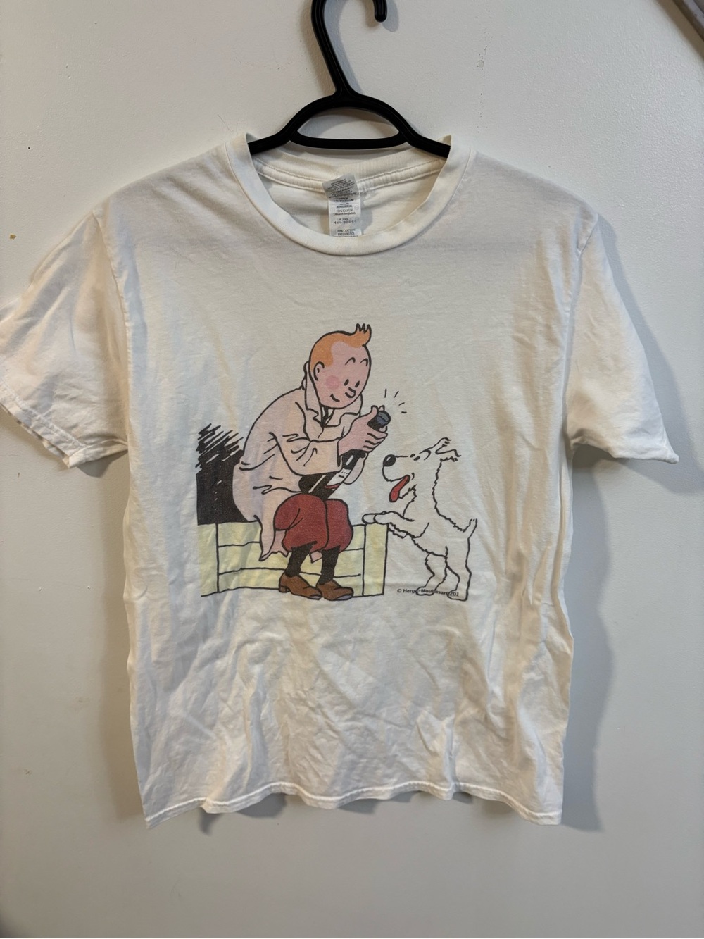 Gildan Off-White Tintin Graphic Short-Sleeve Tee retro size medium - Picture 2 of 6